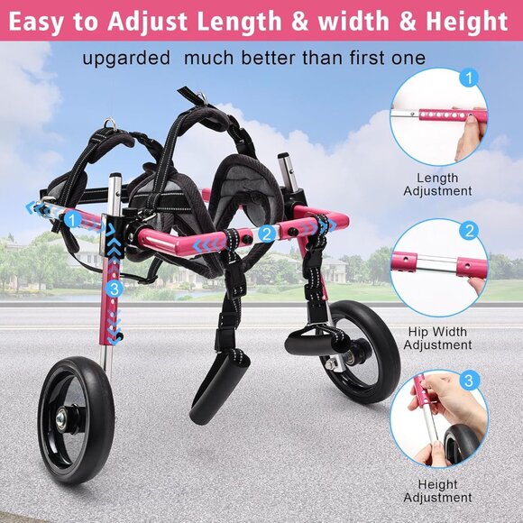 Wheels for Small Pets Hind Limbs,Disabled Hind Legs Walking Stable,Pink,S - Picture 2 of 7